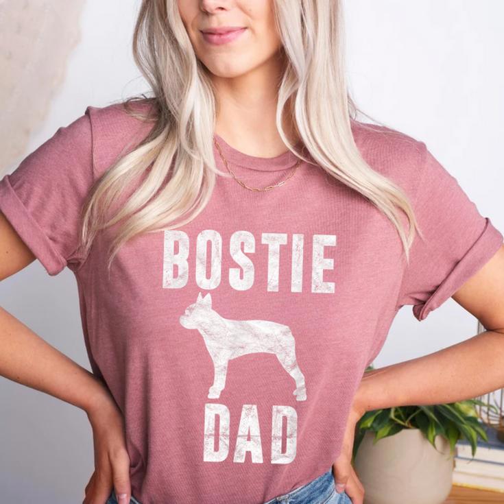 Vintage Boston Terrier Dad Dog Daddy Bostie Father Women's Heather T-Shirt