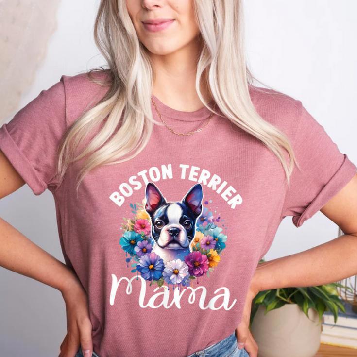 Watercolor Floral Boston Terrier Mama Dog Lover Mother's Day For Men Women Girls Kids Women's Heather T-Shirt