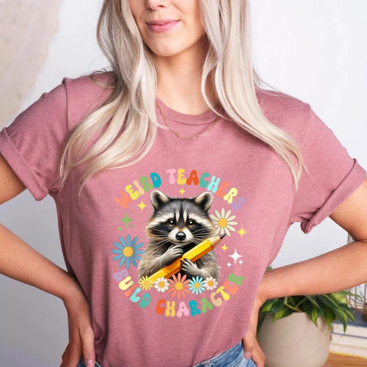Weird Teachers Build Character Raccoon Colourful Floral Women's Heather T-Shirt Weird Teachers Build Character Raccoon Colourful Floral Women's Heather T-Shirt