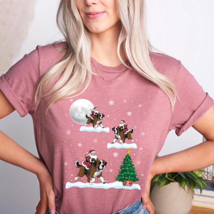 Xmas Lighting Tree Santa Riding Boston Terrier Christmas Women's Heather T-Shirt