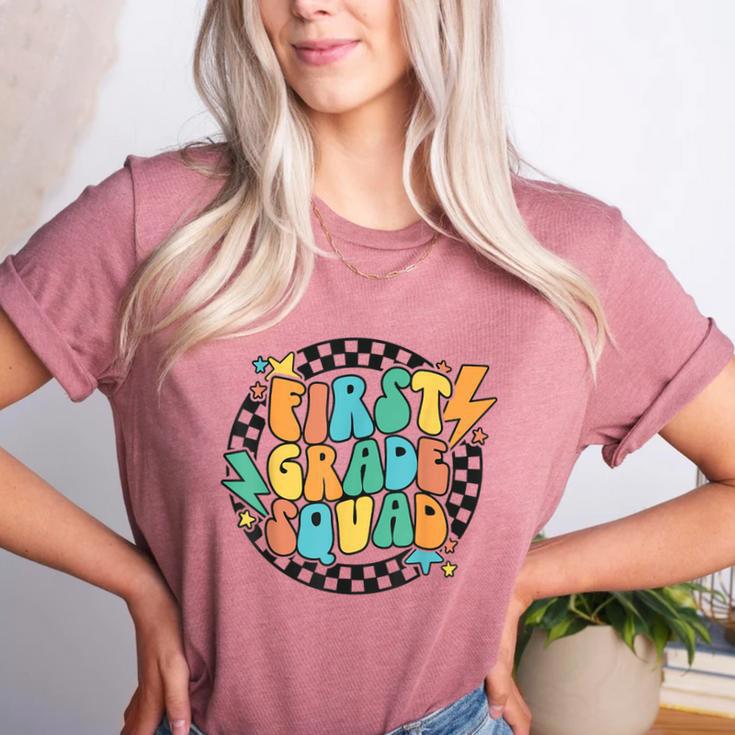 Back To School Groovy Teacher 1st First Grade Crew Squad Women's Heather T-Shirt