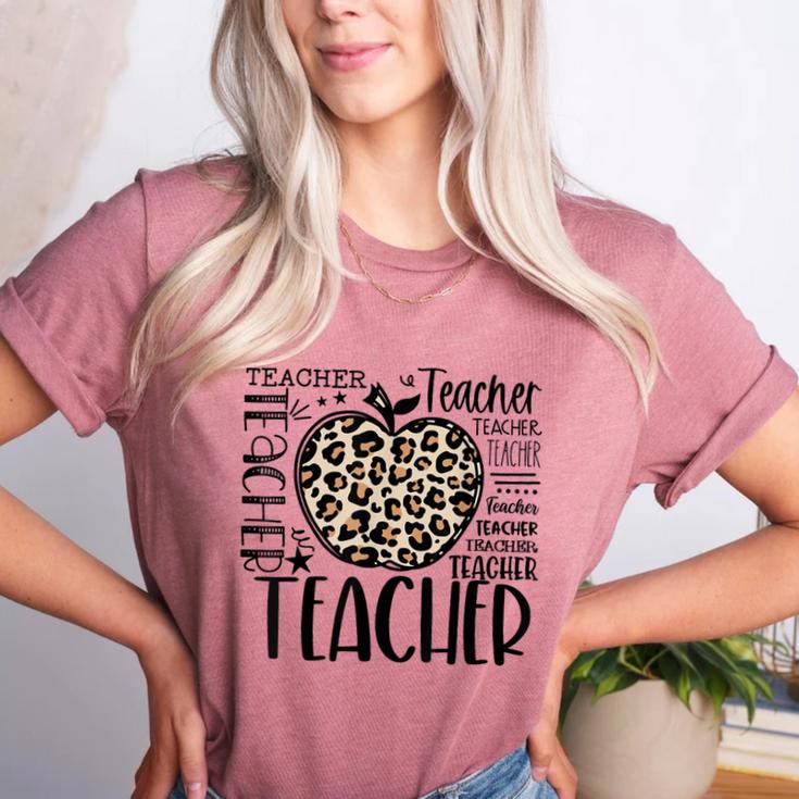 Back To School Teacher Life Apple Leopard Teacher Women Women's Heather T-Shirt