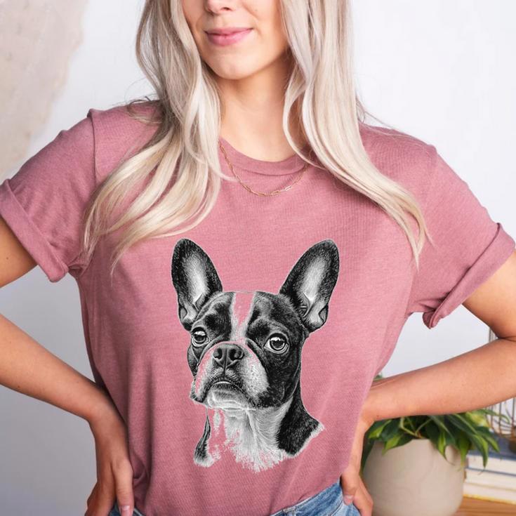 Boston Terrier Dog Motif Pet Illustration Boston Terrier For Men Women Kids Women's Heather T-Shirt