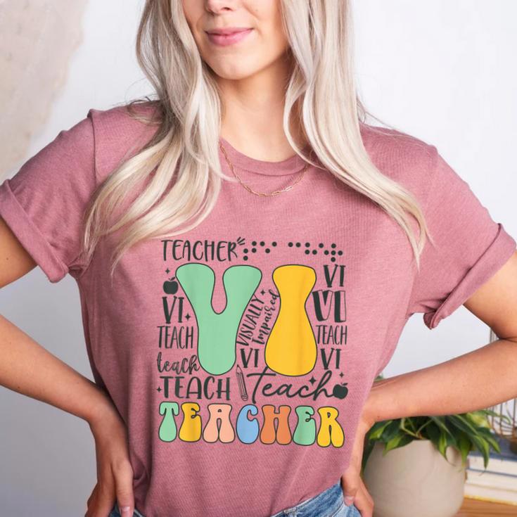Braille Teacher Of The Visually Impaired Groovy VI Teacher Women's Heather T-Shirt