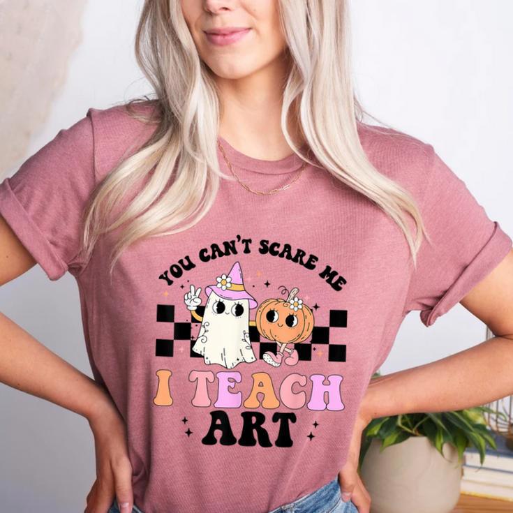 You Can't Scare Me I Teach Art Retro Teacher Ghost Halloween Women's Heather T-Shirt