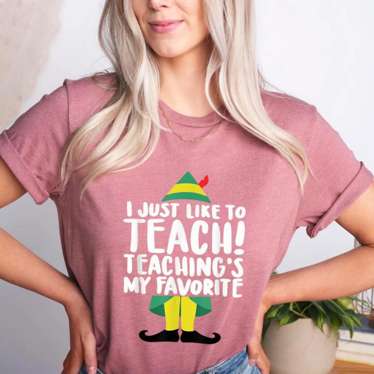Duble2t I Just Like To Teach Teachings My Favorite Elf Teacher -Adults & -Kids Red Short Sleeve Women's Heather T-Shirt
