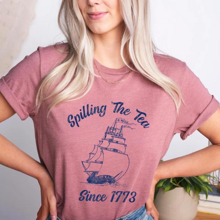 Fun 4th Of July Spilling The Tea Since 1773 History Teacher Women's Heather T-Shirt