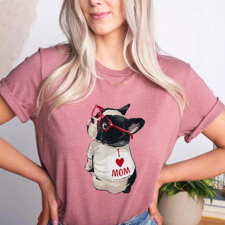 Girls I Heart Mom Love Mama Boston Terrier Dog Lover Women's Heather T-Shirt