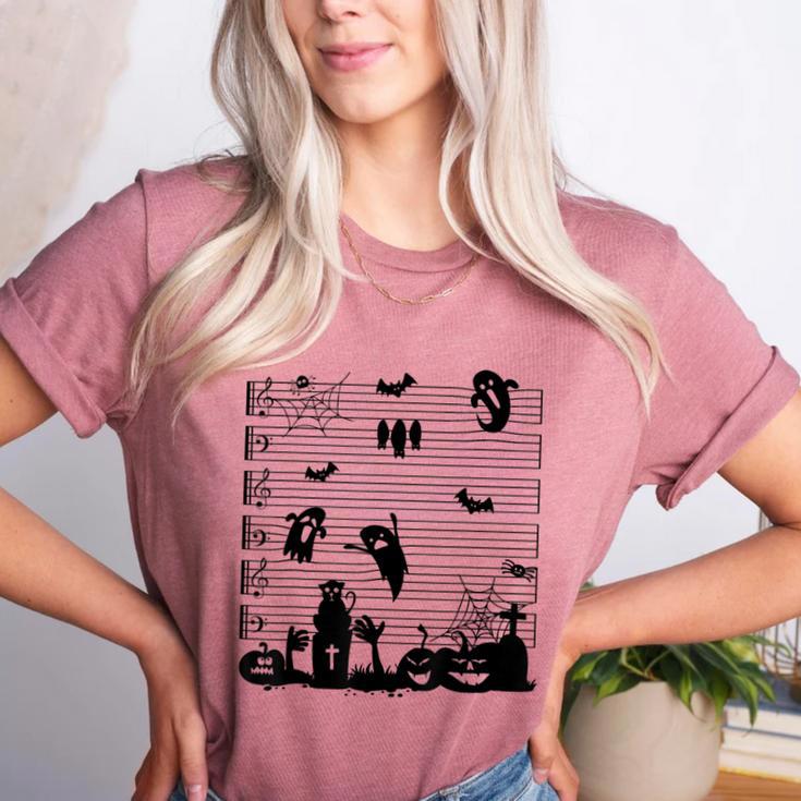 Halloween Music Note Clefs Spooky Ghost For Music Teacher Women's Heather T-Shirt
