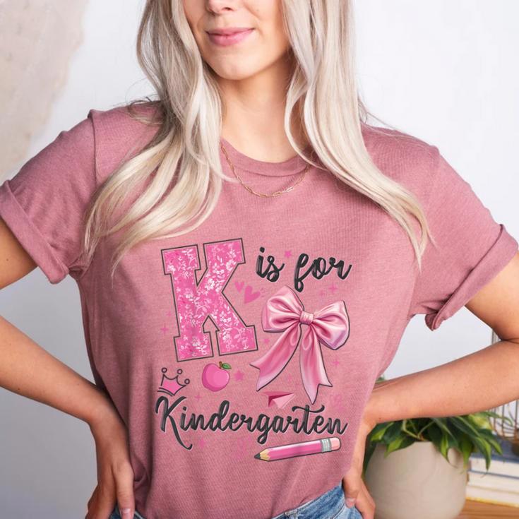 K Is For Kindergarten Teacher Coquette Bow Back To School Women's Heather T-Shirt