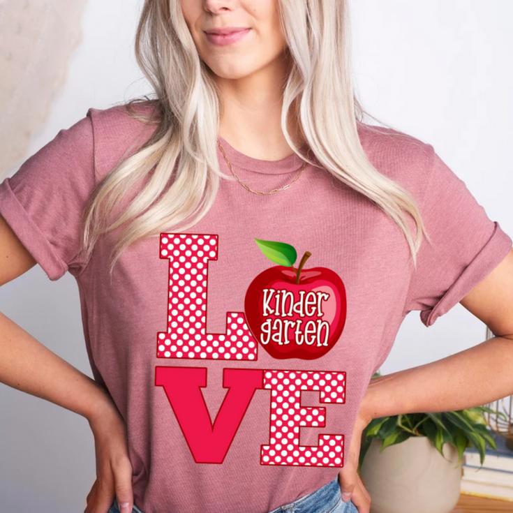 Love Kindergarten Cute Apple School Teacher Women's Heather T-Shirt