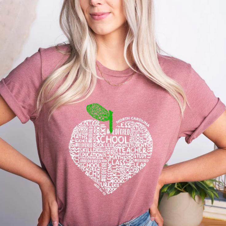 NC Red For Ed North Carolina Proud Teacher Apple T-Shirt Women's Heather T-Shirt