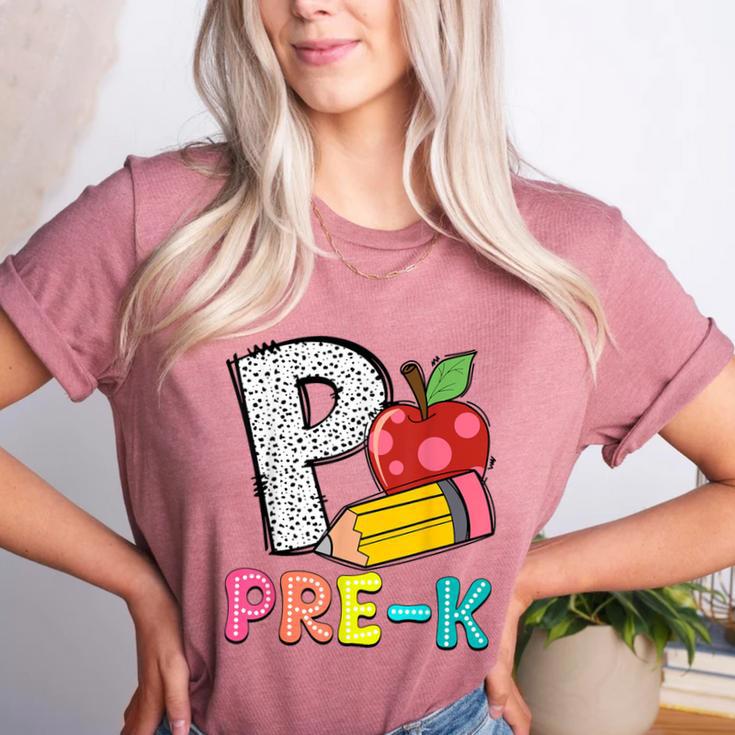 P Is For Pre-K Teacher Pencil Apple Back To School Women's Heather T-Shirt