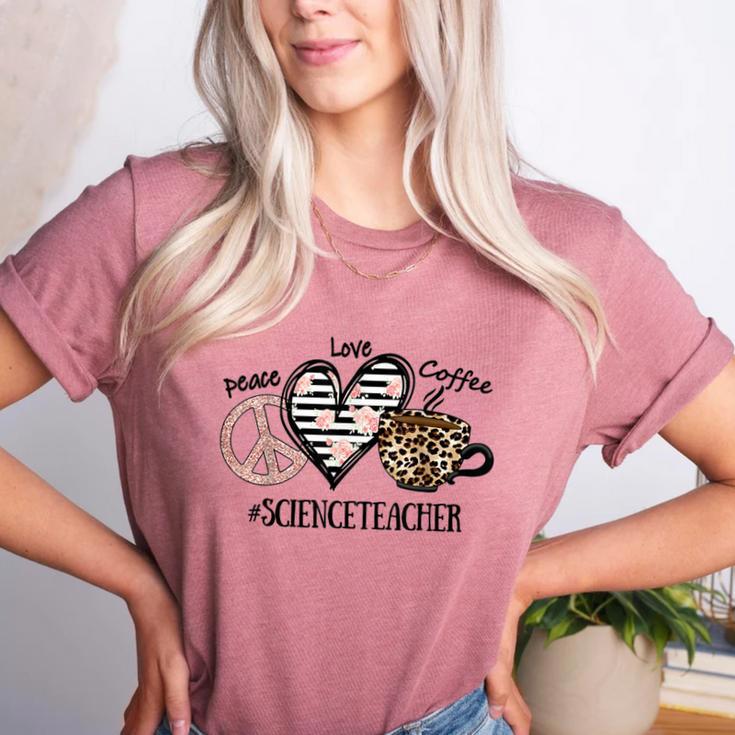 Peace Love Coffee Science Teacher Women's Heather T-Shirt