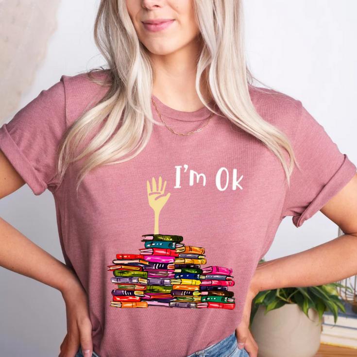 Reading Books Librarian Reader Nerd I'm Ok Teacher School Women's Heather T-Shirt