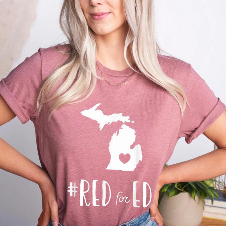 Red For Ed Michigan Teacher Public Education Women's Heather T-Shirt