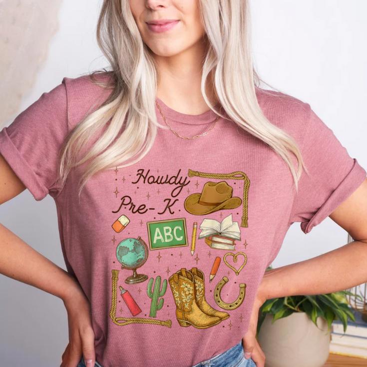 Retro Howdy Pre-K Back To School Western Teacher Women's Heather T-Shirt