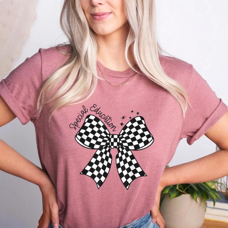 Retro Special Education Squad Coquette Bow SPED Teacher Women's Heather T-Shirt