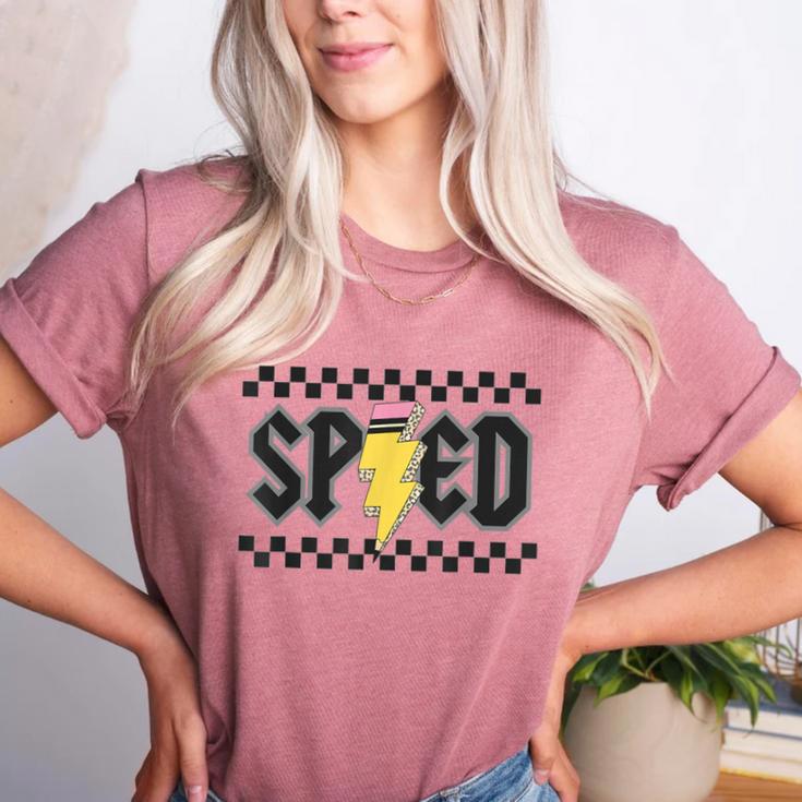 Retro SPED Teacher Pencil Lightning Bolt Back To School Women's Heather T-Shirt