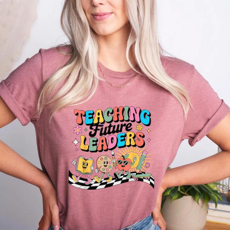 Retro Teaching Future Leaders Groovy Teacher Back To School Women's Heather T-Shirt
