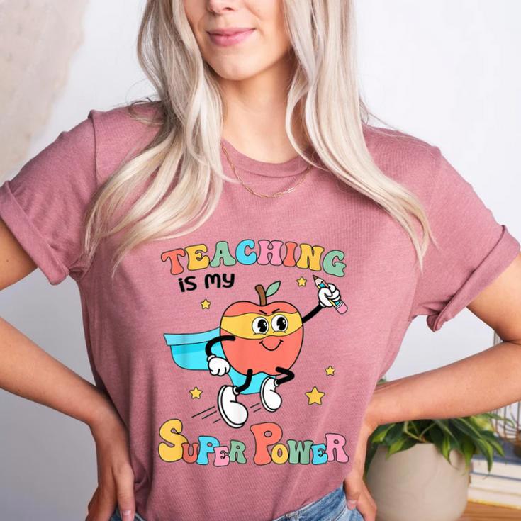 Retro Teaching Is My Superpower Apple Teacher Appreciation Women's Heather T-Shirt