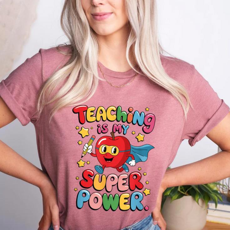 Retro Teaching Is My Superpower Apple Teacher Appreciation Women's Heather T-Shirt