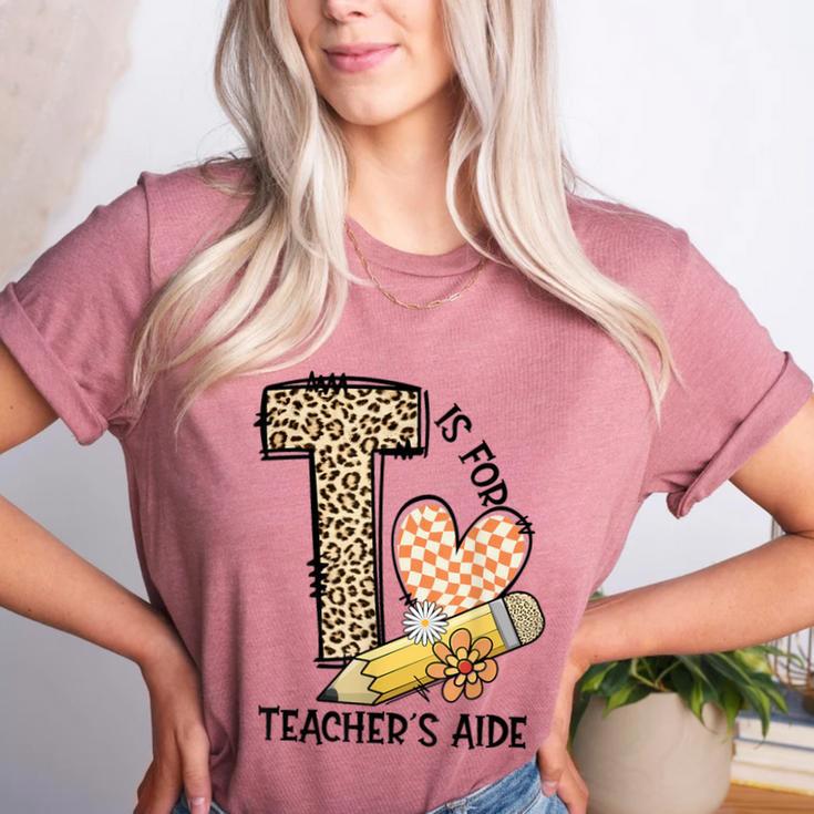 T Is For Teacher’s Aide Back To First Day Of School Leopard Men Women Girls Kids Women's Heather T-Shirt