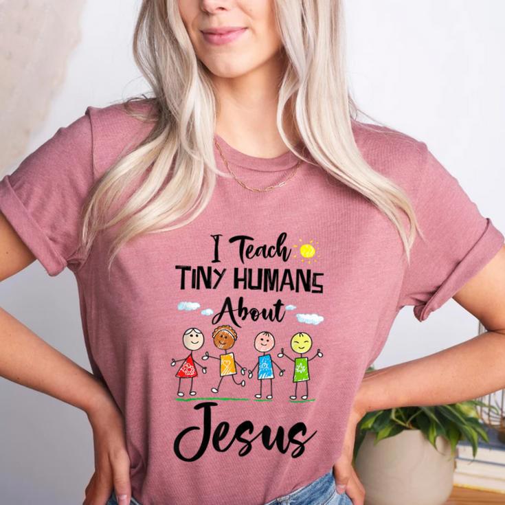 I Teach Tiny Humans About Jesus Sunday School Teacher Women's Heather T-Shirt