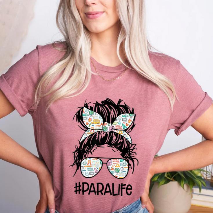 Teacher Para Life Tee Paraprofessional Cute Messy Bun Women's Heather T-Shirt