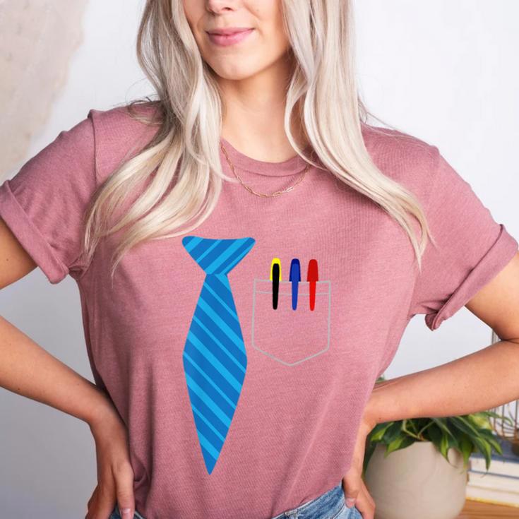 Teacher Tie & Pocket Protector Costume School Women's Heather T-Shirt