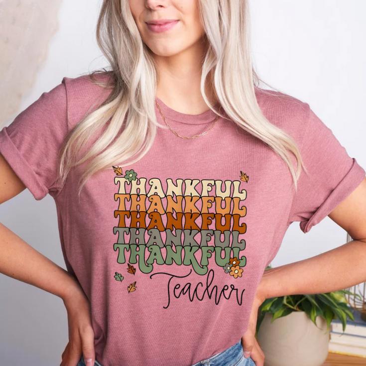 Thankful Teacher Thanksgiving Fall Pumpkin Turkey Women's Heather T-Shirt