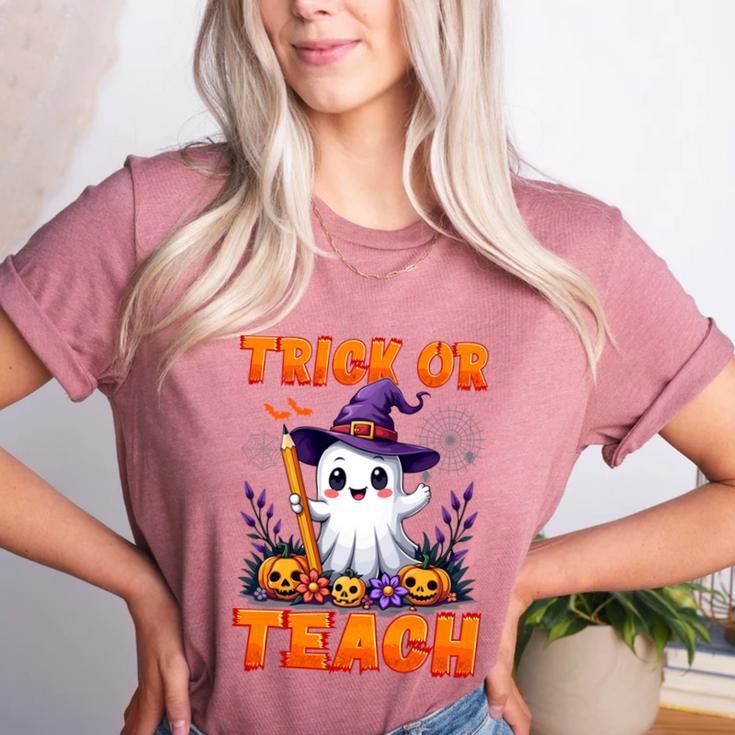 Trick Or Teach Teacher Halloween Ghost Pencil Floral Women's Heather T-Shirt