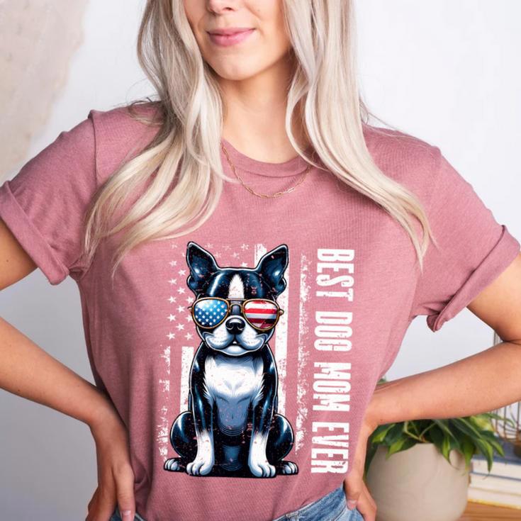 USA Flag Boston Terrier Best Dog Mom Ever 2025 Women's Heather T-Shirt