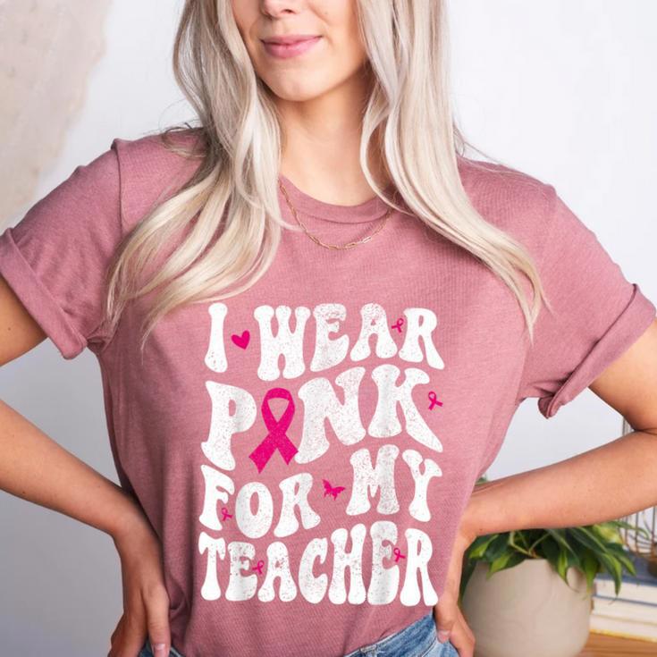 I Wear Pink For My Teacher Breast Cancer Awareness Support Men Women Women's Heather T-Shirt