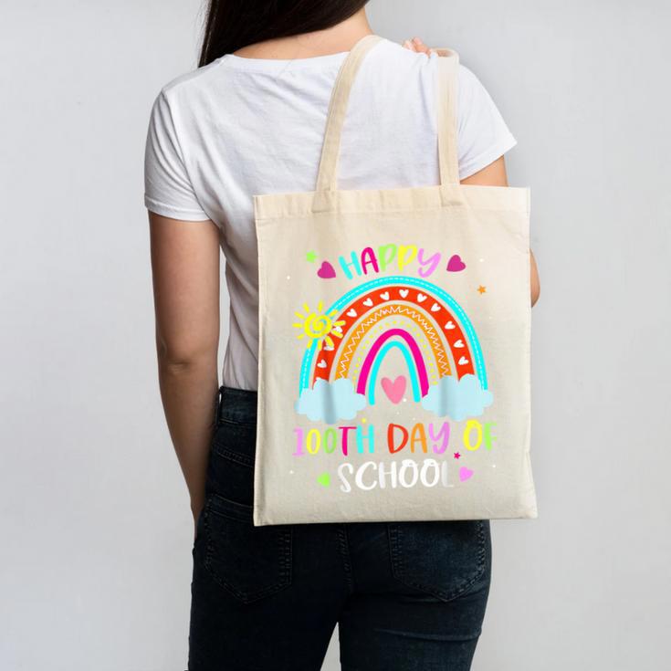 100th Day Of School Rainbow Happy 100 Days Smarter Teacher Canvas Tote Bag
