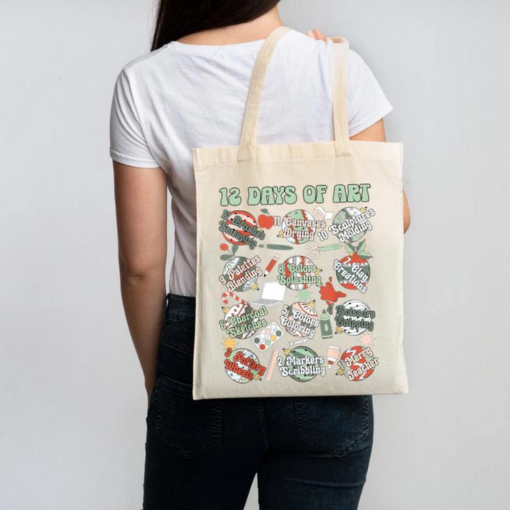12 Days Of Art Teacher Christmas Artists Painter Educational Canvas Tote Bag