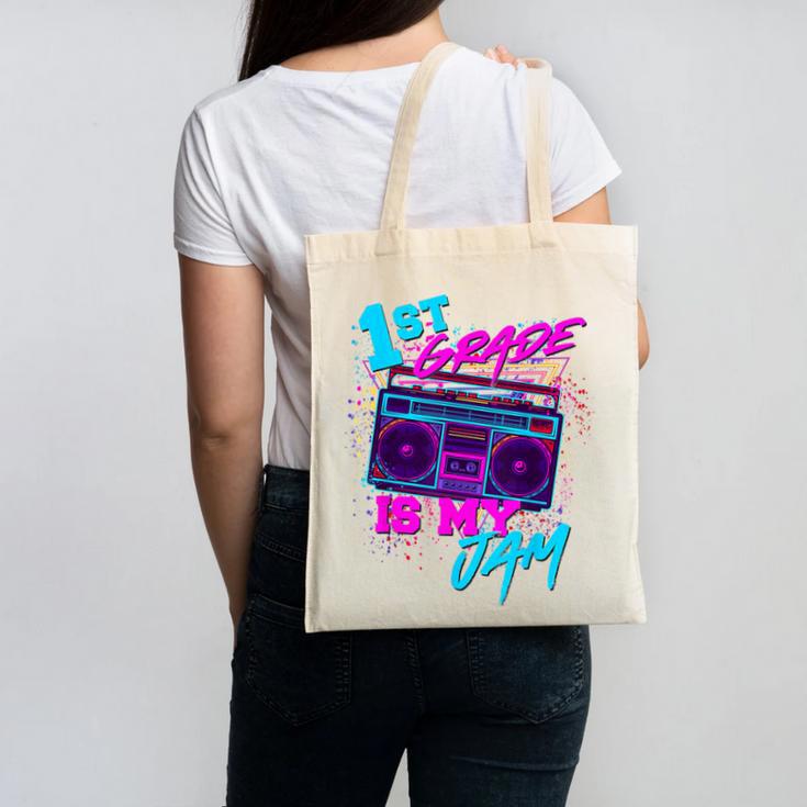 1st Grade Is My Jam Vintage 80s 80's Teacher Student Retro Canvas Tote Bag