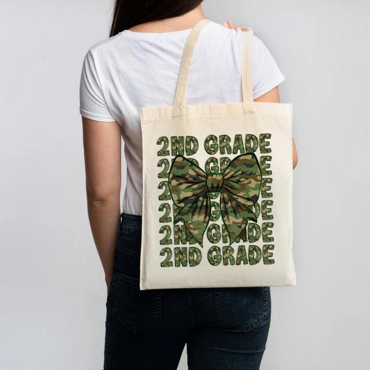 2nd Grade Teacher Student Camo Bow Back To School Canvas Tote Bag