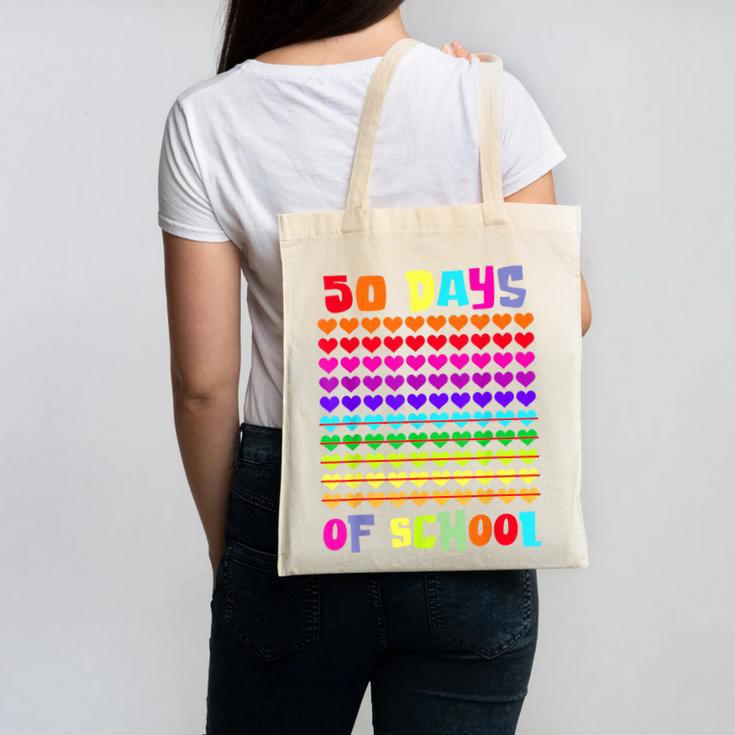 50 Days Of School Hearts Teacher Happy 50th Day Of School Canvas Tote Bag