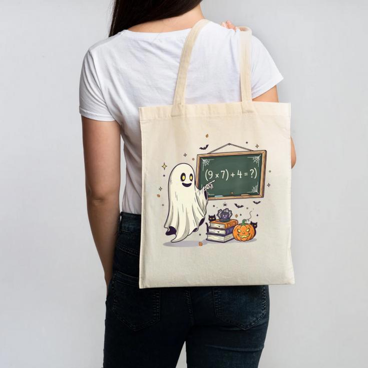 67 Teacher Halloween Ghost Six Seven Meme Math Joke Canvas Tote Bag