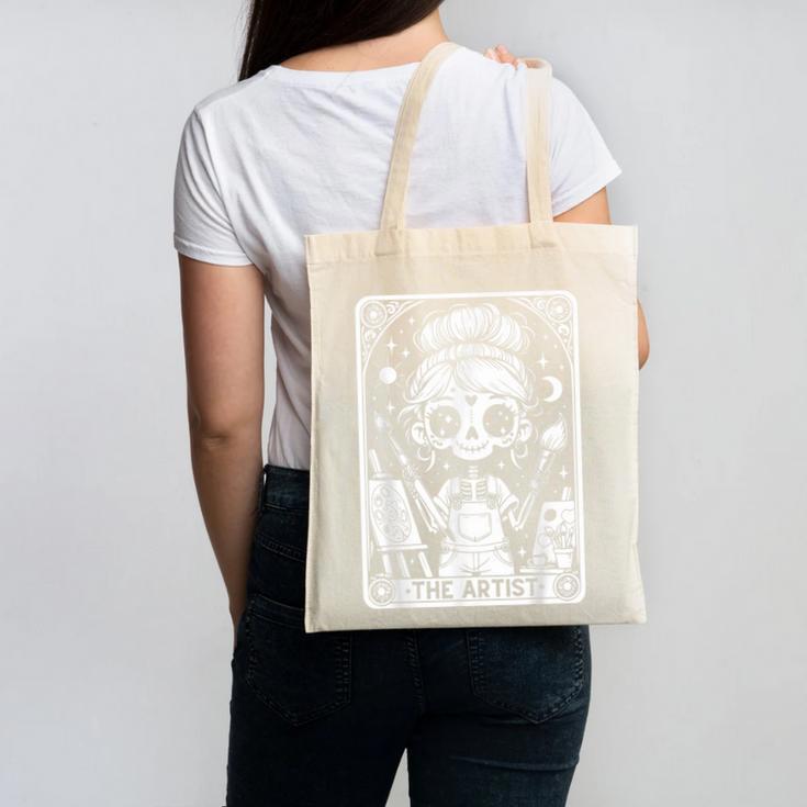 Artist Tarot Card Skeleton Painter Art Teacher Witchy Canvas Tote Bag