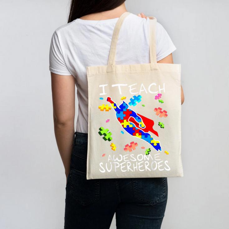 Autism Awareness Teacher I Teach Awesome Superheroes Canvas Tote Bag