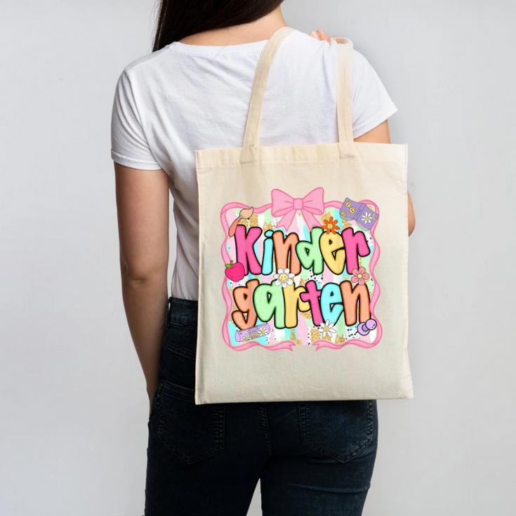 Back To School Kindergarten Preppy Teacher Girl Canvas Tote Bag