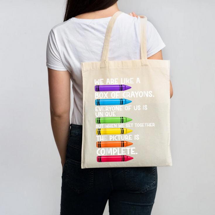Back To School Teacher We Are Like A Box Of Crayons Canvas Tote Bag