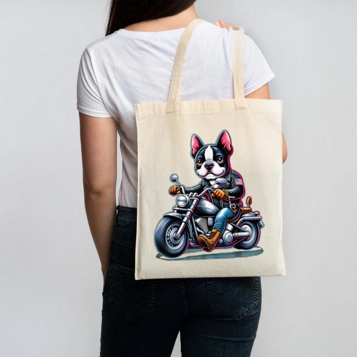Biker Boston Terrier Dog Riding Motorbike Canvas Tote Bag