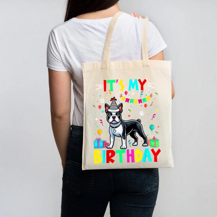 My Birthday Colorful Costume Boston Terrier Party Canvas Tote Bag