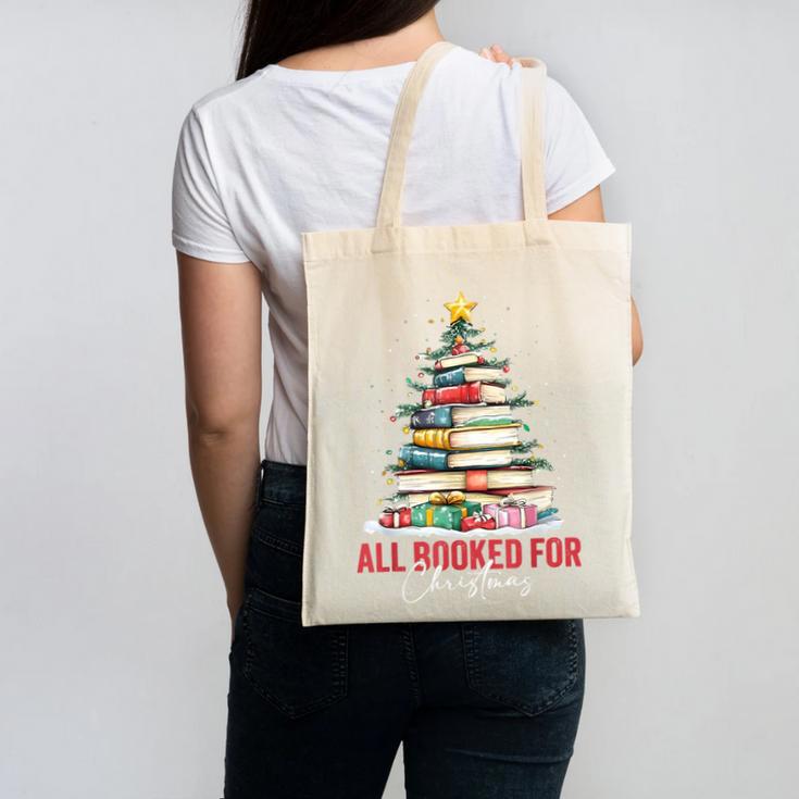 All Booked For Christmas Xmas Tree Teacher Holiday Pajamas Canvas Tote Bag