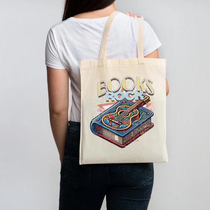 Books Rock Rock'n Roll Science Of Reading Teachers Guitar Canvas Tote Bag