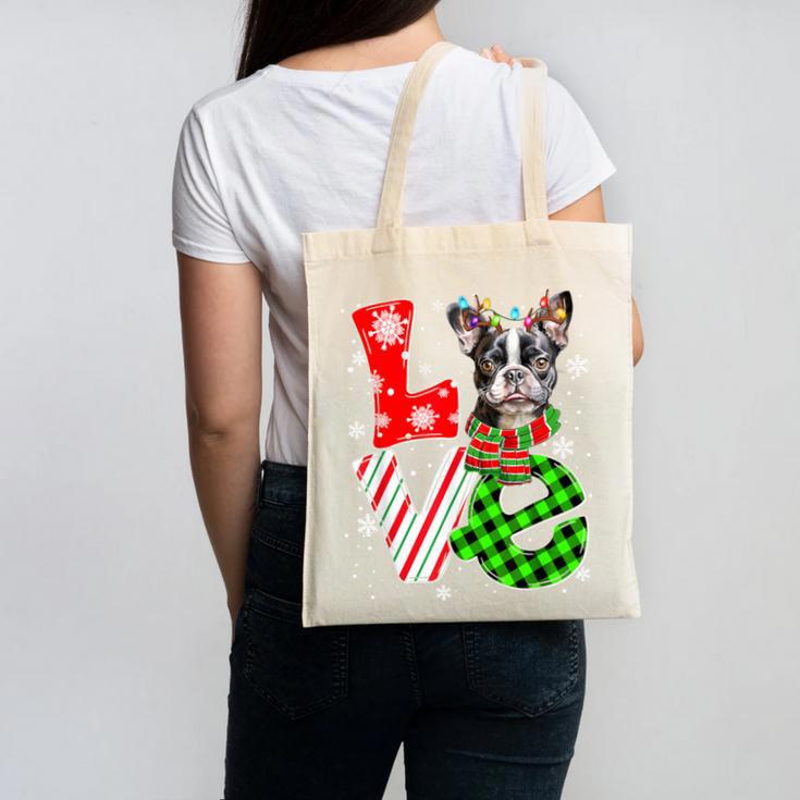Boston Terrier Christmas Tree Lights Santa Dog Xmas For Men Women Kids Canvas Tote Bag