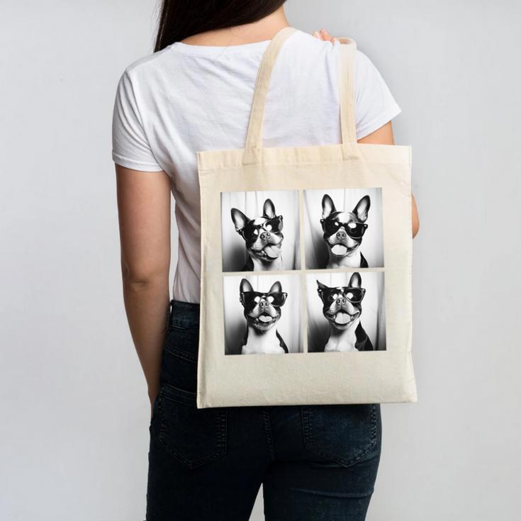 Boston Terrier Dogs With Sunglasses Photo Pets Meme Canvas Tote Bag